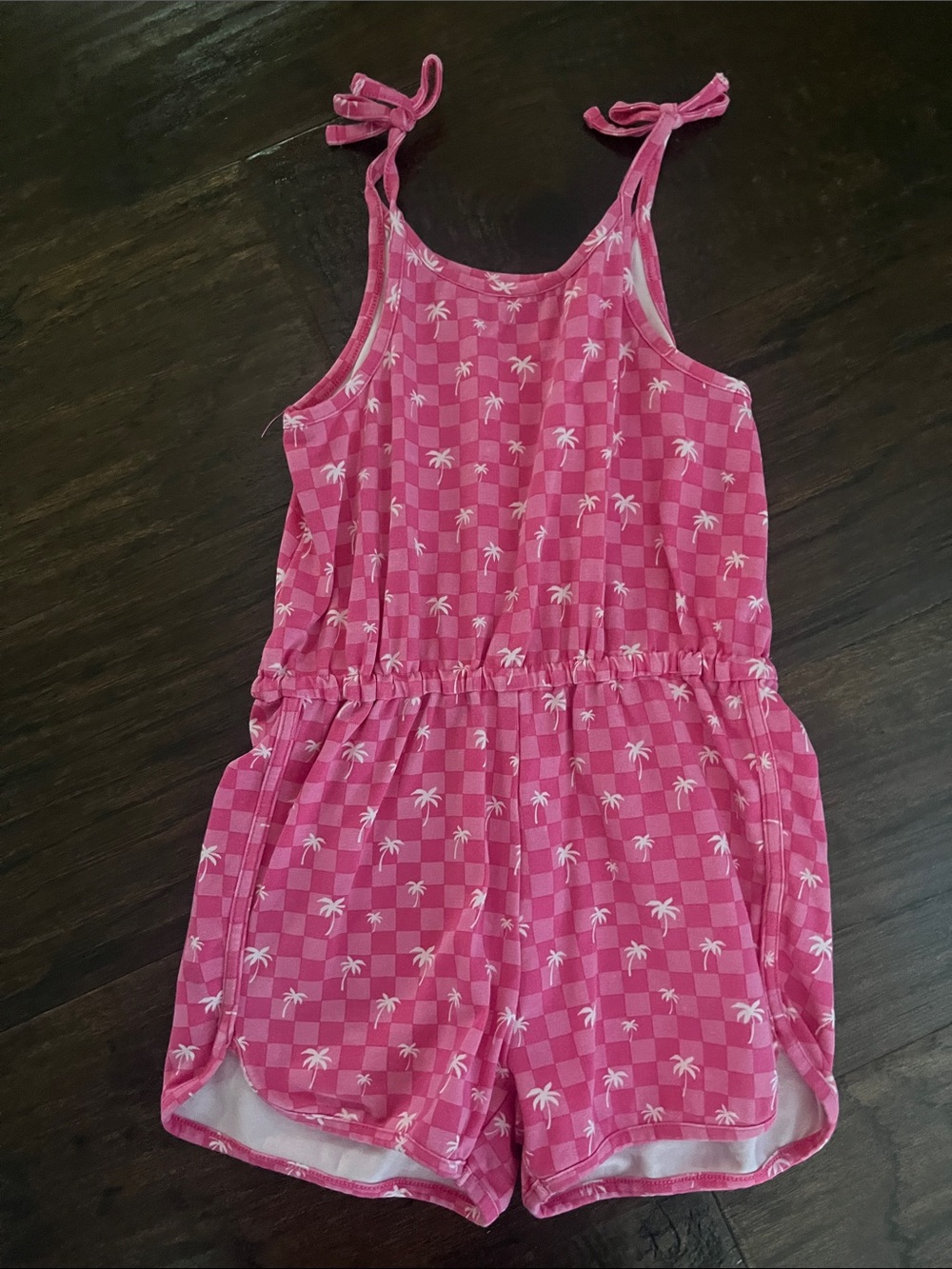 Andy & Evan Pink Check Palm-Print Romper